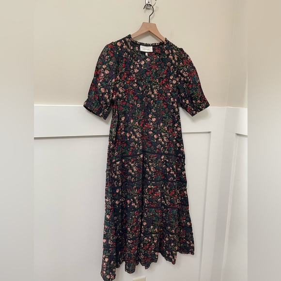 The Great. Yonder Fresh Water Floral Black Multi-Color Midi Dress Size 1 (small) - Picture 5 of 10
